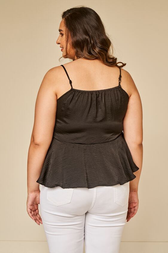Black Solid Peplum Top, Black, image 10